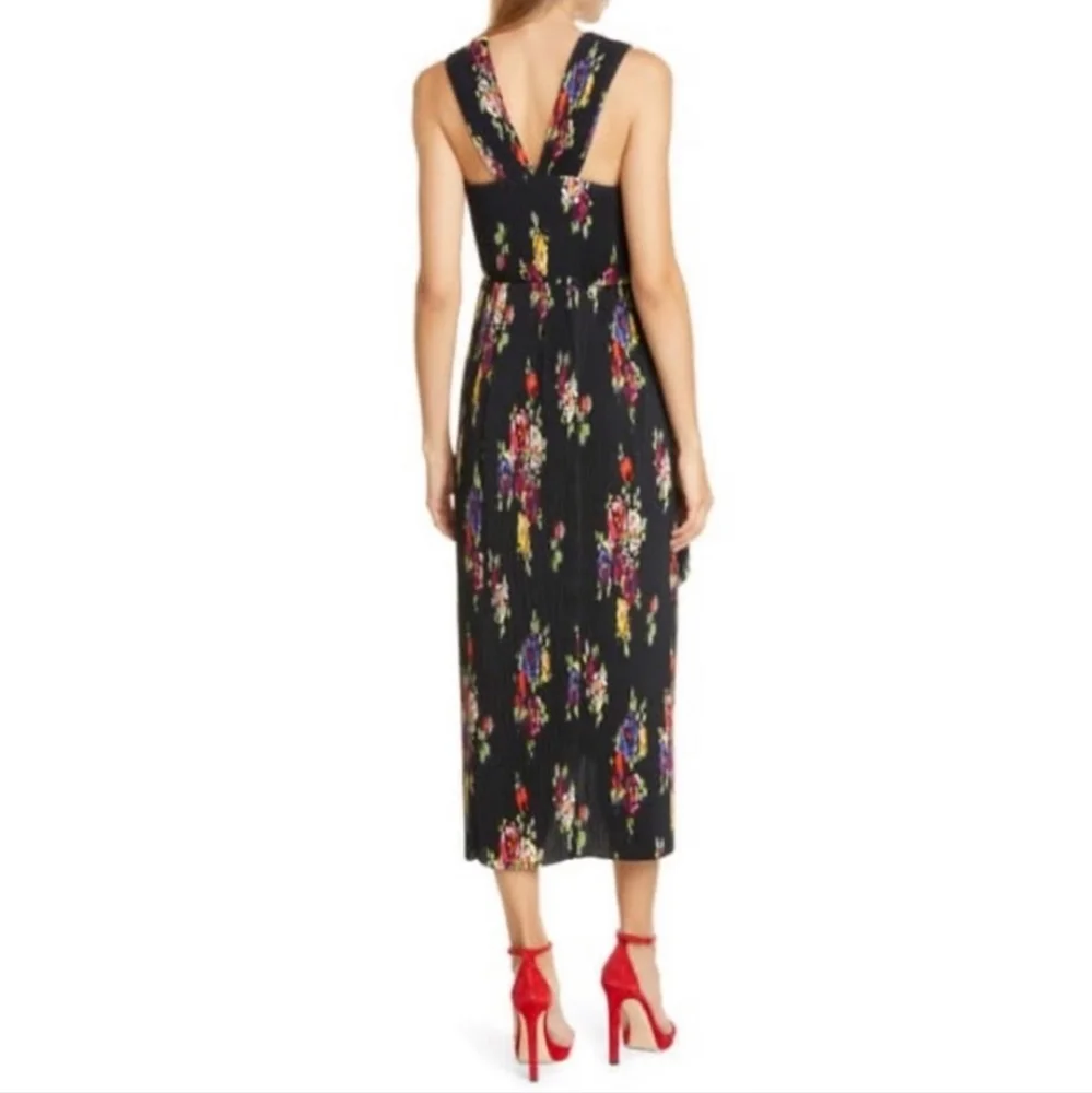 KATE SPADE Dress Size 8 Black Rare Floral Pleated Midi Y2k 90s Assymetrical - Picture 3 of 9